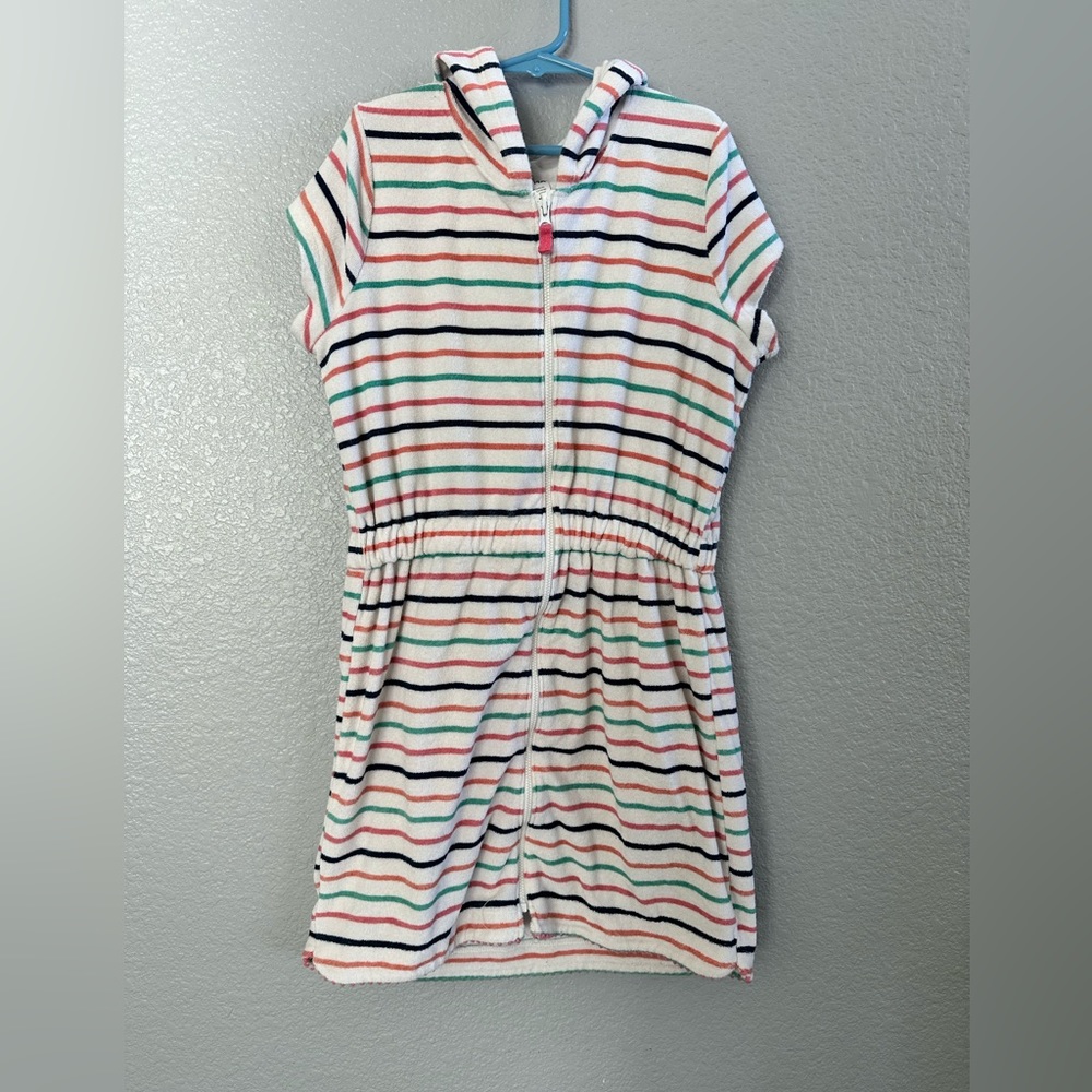 Carter’s Big Girls Terry Striped Zip Up Hoodie Swim Cover Up-Size 14